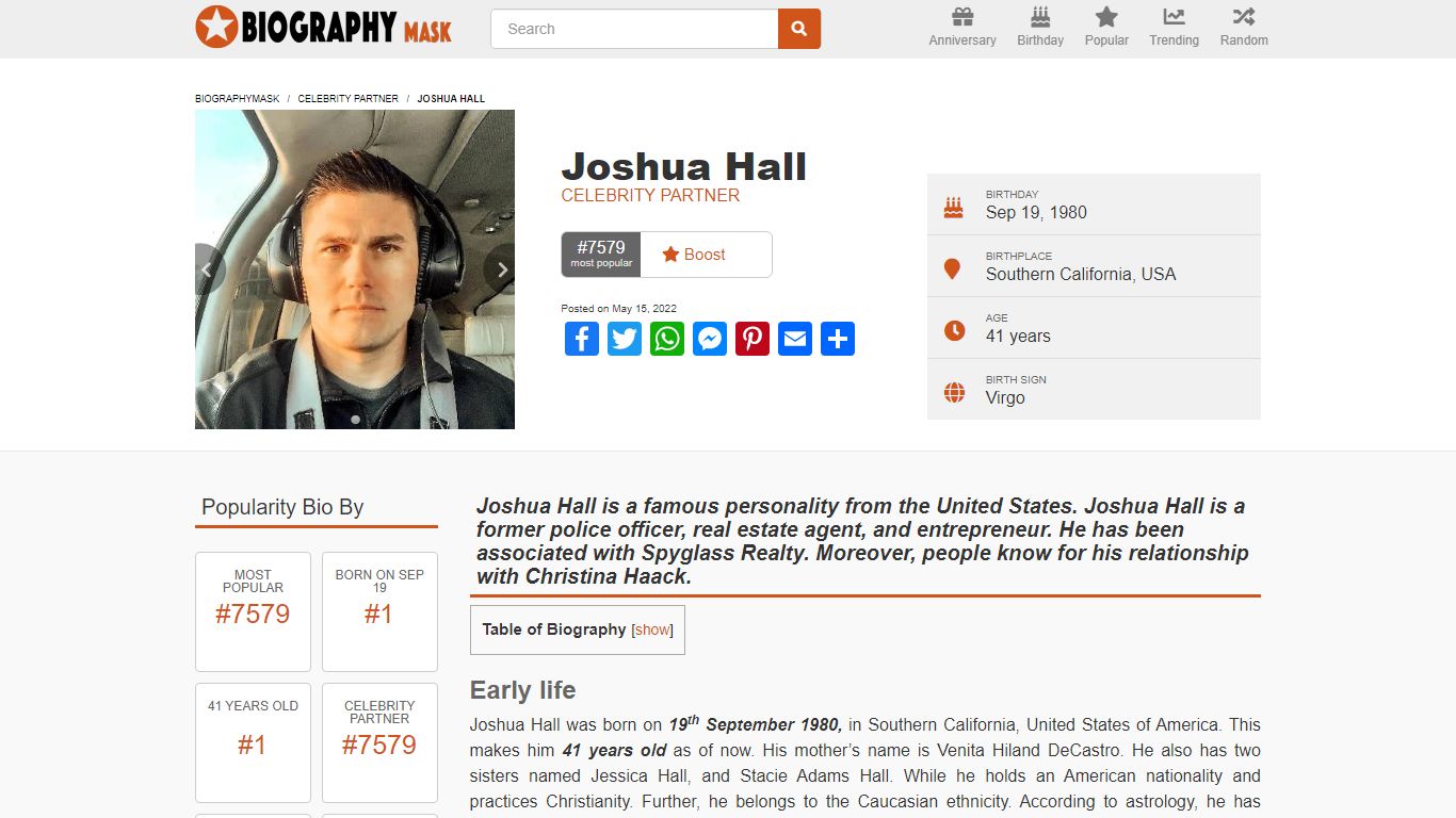 Joshua Hall - Bio, Age, Net Worth, Height, In Relation, Nationality ...